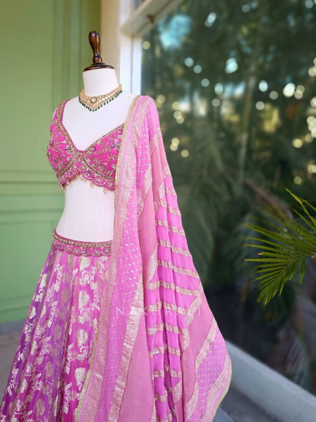 Rani Gulmohar Multicolor Brocade Lehenga with Zari Sequin Work