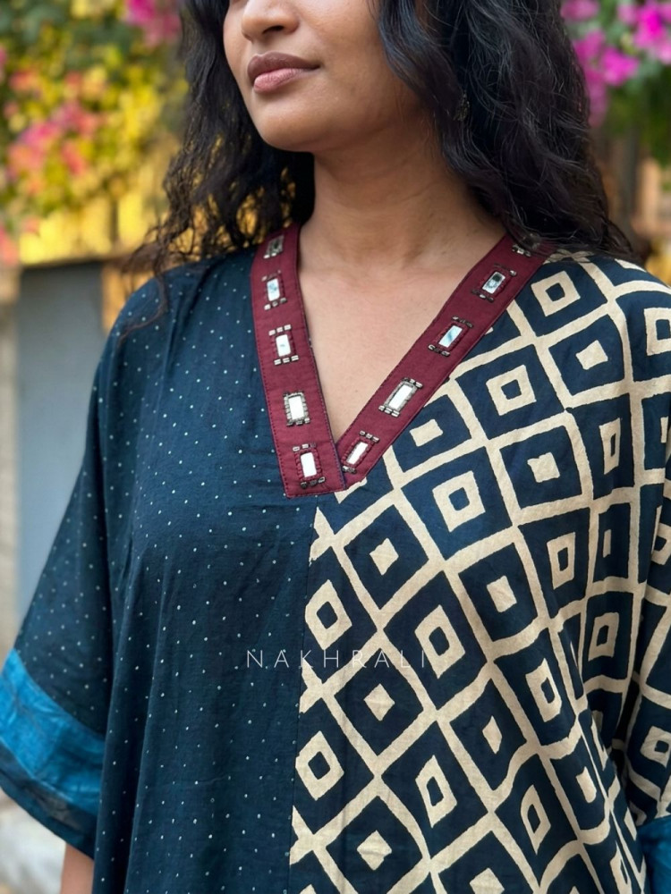 Image of Bohemian Trail Black Printed Kaftan Dress