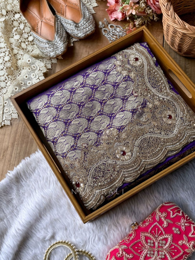Image of Bipolar Pueple Banarasi Silk Brocade Saree