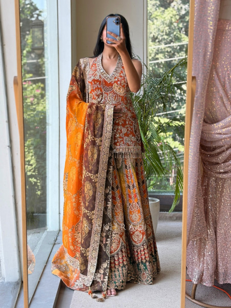 Nargis Sunset Orange Sharara Set