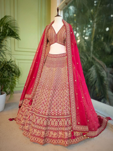 Virsa Red Bridal Lehenga with Zari Embroidery