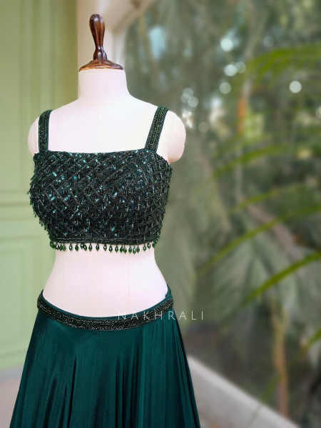 Kaira Green Indo-Western Lehenga Set with Cut Dana & Sequin Work