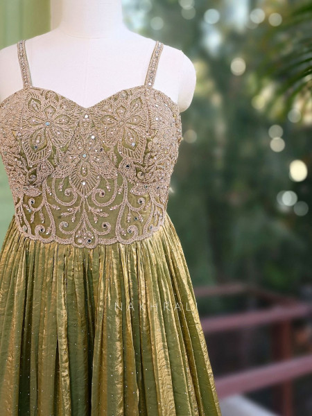 Kashika Green Anarkali Dress with Embroidered Corset Bodice