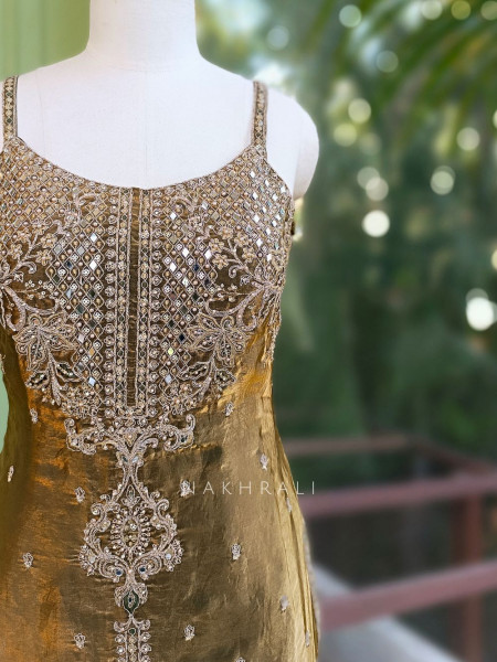 Torin Brown Silk Palazzo Suit Set with Mirror Embroidered Kurti