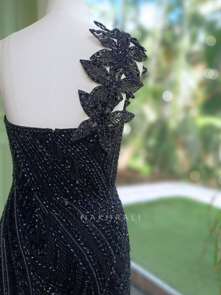 Opal Dawn Black Gown with Stone, Sequin & Cut Dana Work