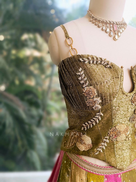 Solara Green Multicolor Lehenga with Zari Stone Work