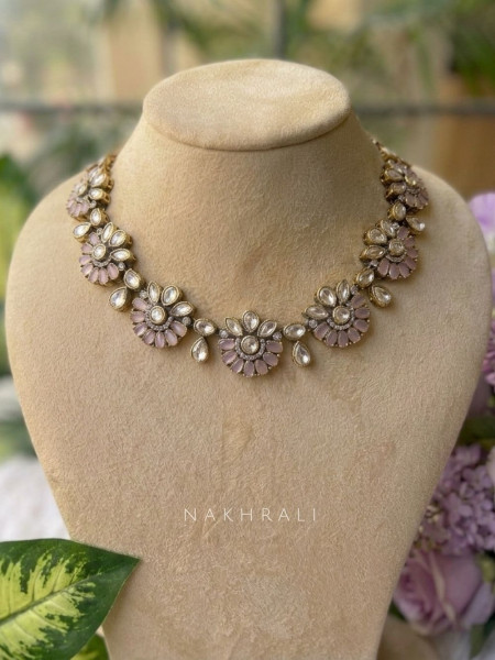 Suvrini Pink & Gold Necklace Set