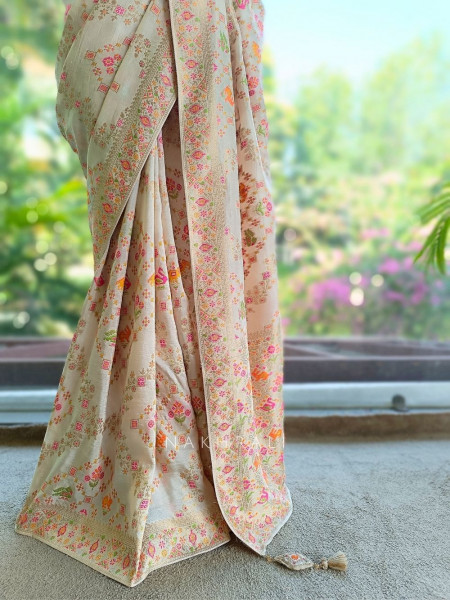 Kasturi Off White Ikat Weaved Saree with Running Blouse Piece
