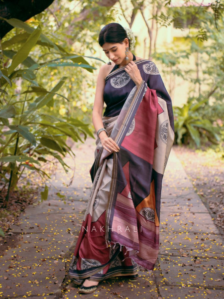 Raagya Multicolor Silk Saree with Abstract Motifs