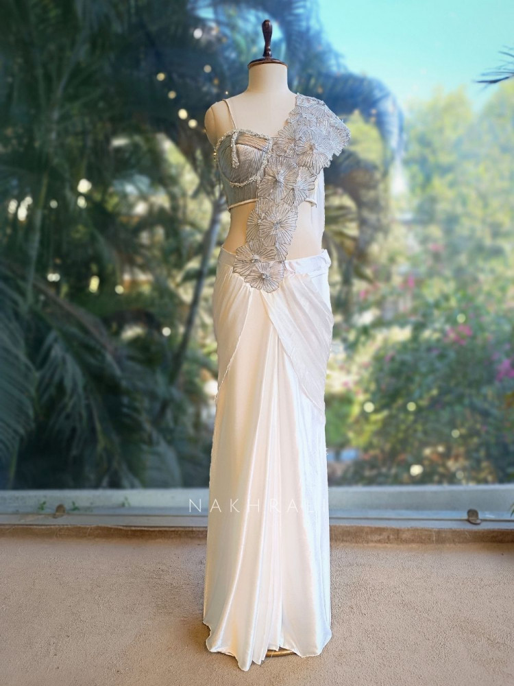 Image of Ivory Arc Drape Saree Set