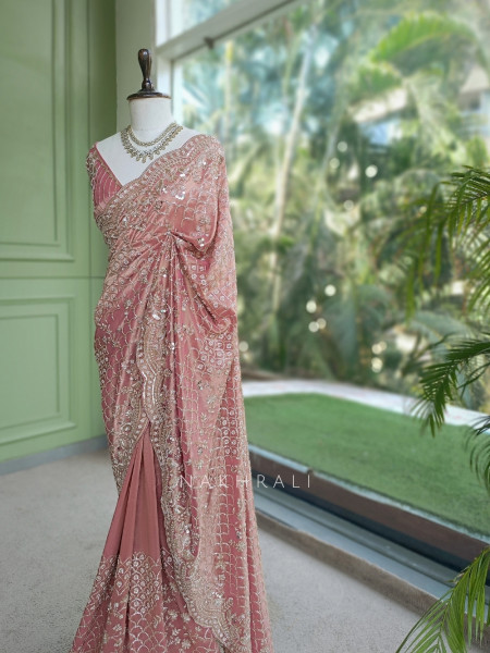 Celestine Pink  Tissue Silk Saree with Running Blouse Piece