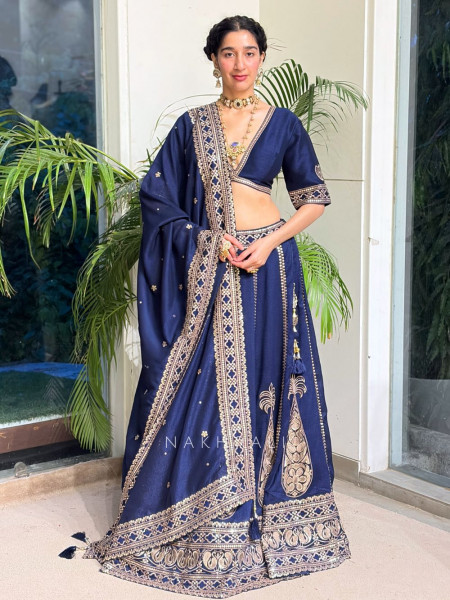 Medallion Blue Art Silk Lehenga Set