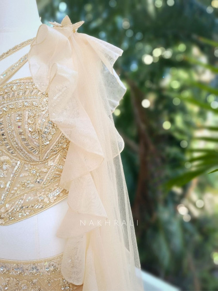 Elira Cream Indo-Western Lehenga Set with Detailed Embroidery