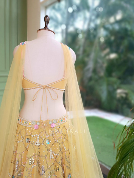 Ishvika Yellow Slub Silk & Tulle Carnival Lehenga Set