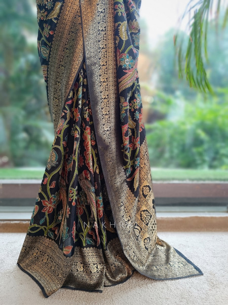 Nishika Midnight Black Georgette Silk