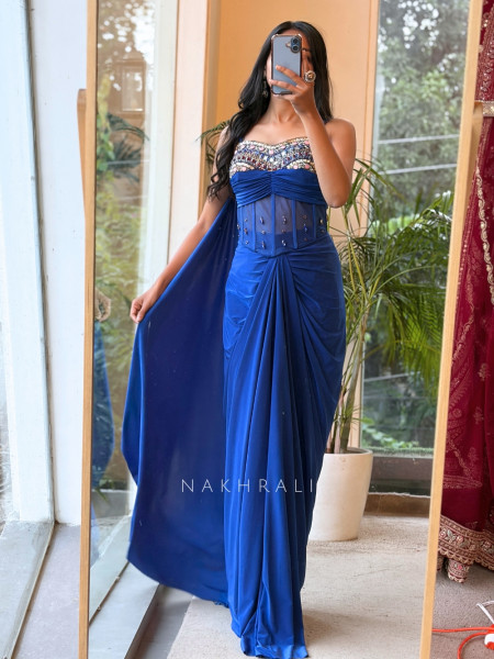 Elektra Blue Draped Illusion Crop Top skirt
