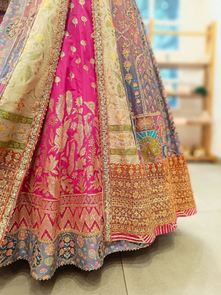 Anika Multicolor Achkan Lehenga Set with Zari Sequin Gota Work