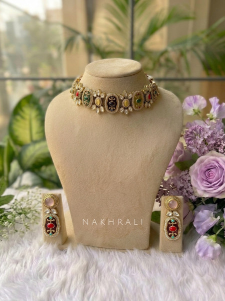 Rangmala Multicolor Necklace Set With Enamel & Stone Detail