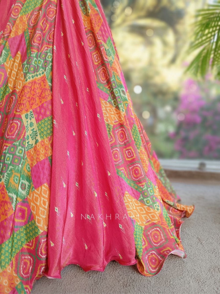 Tarini Multicolor Ikat Lehenga Set with Jacket
