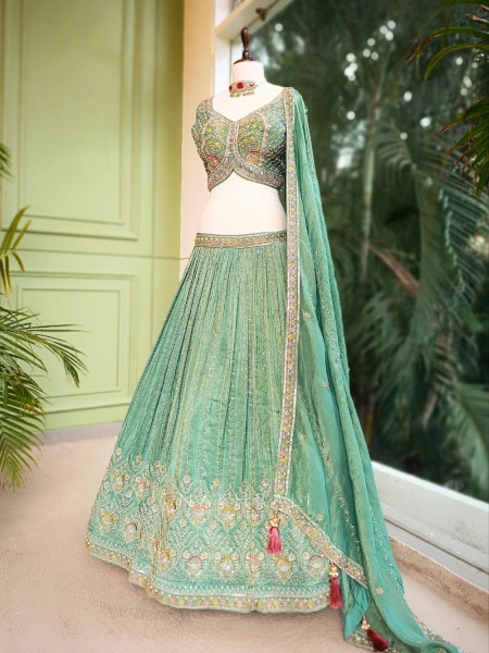 Emerald Glow Green Lehenga with Zardozi Embroidery