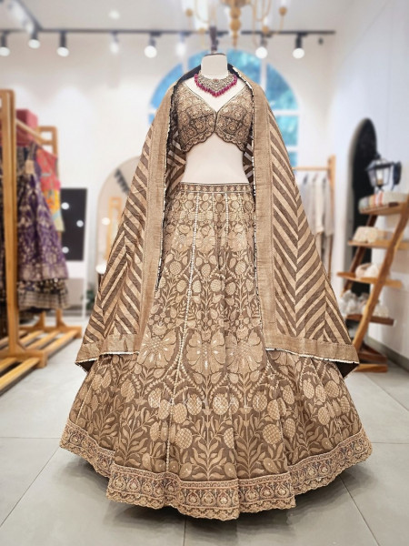 Sunheri Saaz Sage Bridal Lehenga with Beads and Sequin Embroidery