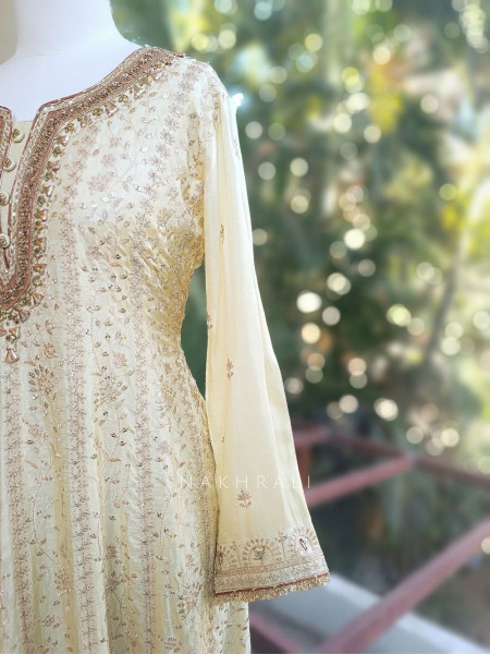 Noorin Cream Anarkali Set with Sequin & Thread Embroidery