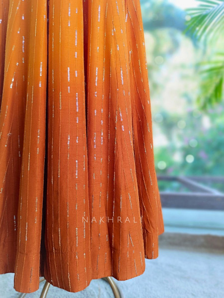 Torvyn Orange Embellished Jumpsuit with Sequin Bead Work