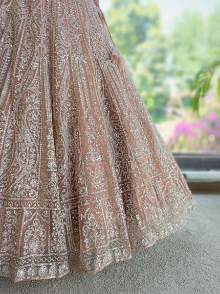 Venoora Peach Bridal Lehenga with Zari and Sequin Work
