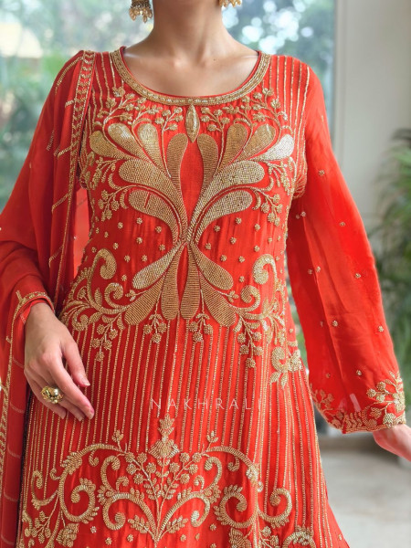 Begum’s Grace Orange Georgette Sharara Suit Set