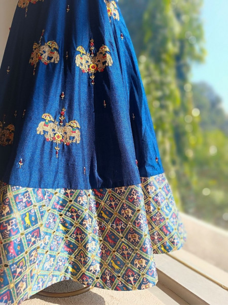 Neelva Blue Anarkali Dress with Printed Jacket