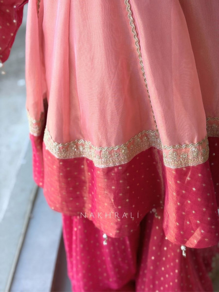 Gulbadan Gota Pink Anarkali Plazo Suit Set