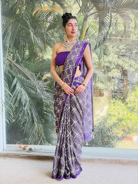 Rimaya Purple Bandhani Saree with Gota Border