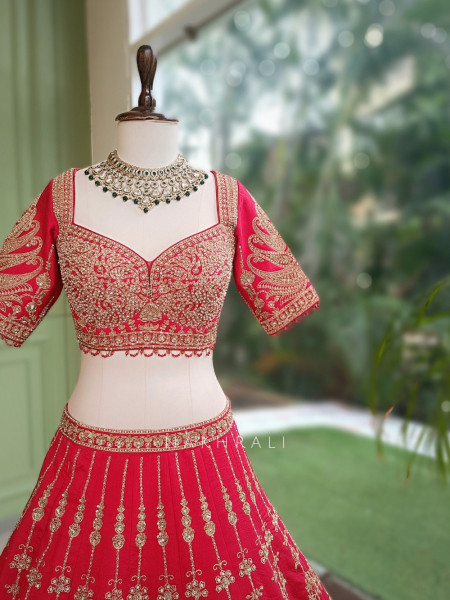 Anvesha Red Bridal Lehenga with Sequin & Zari Detailing