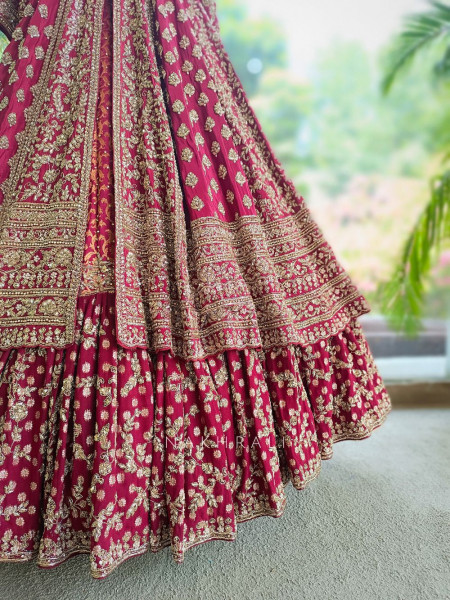 Malhaar Elegance Red Achkan Pattern Lehenga with Zari Sequin Work