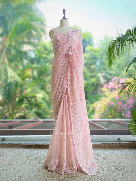 Mira Blossom Pink Saree With Sequin Embroidery