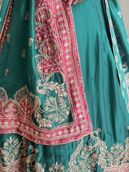 Nirel Green Corset Lehenga with Embroidery and Sequin Work