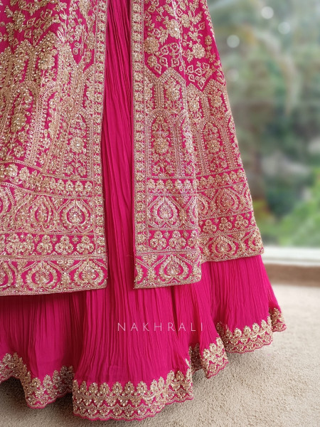 Noorvi Magenta Lehenga with Zari & Mirror Work