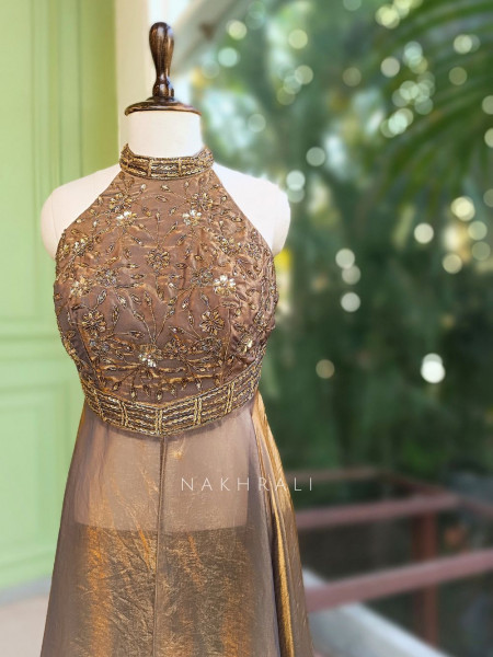 kyara Brown Indo-Western Palazzo Set with Cut Dana Embroidery