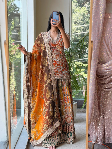 Nargis Sunset Orange Sharara Set
