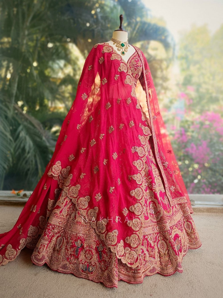 Image of Rivana Red Bridal Lehenga with Intricate All-Over Embroidery