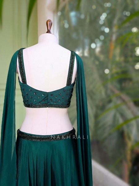 Kaira Green Indo-Western Lehenga Set with Cut Dana & Sequin Work
