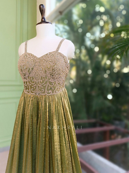 Kashika Green Anarkali Dress with Embroidered Corset Bodice