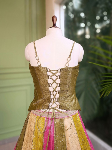 Solara Green Multicolor Lehenga with Zari Stone Work