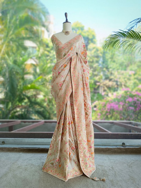 Kasturi Off White Ikat Weaved Saree with Running Blouse Piece