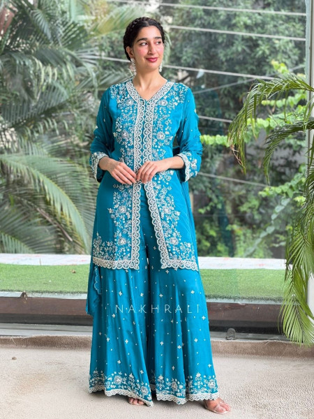 Glacier Bloom Rama Plazzo Suit Set