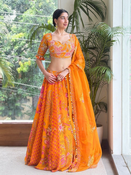 Gulbahar  Mustard Mirror Work Lehenga Set