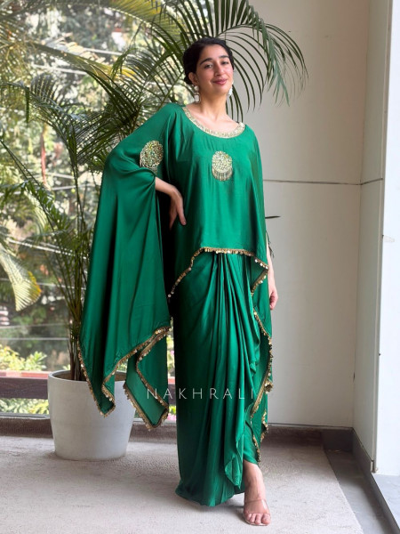 Zivara Green Drape Indo Western Set with Mirror and Sequin Work