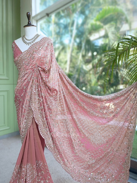 Celestine Pink  Tissue Silk Saree with Running Blouse Piece