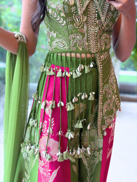 Urban Green Banarasi Silk Brocade Indo-Western Palazzo