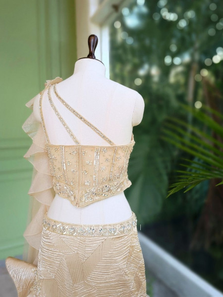 Elira Cream Indo-Western Lehenga Set with Detailed Embroidery